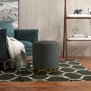 HOMCOM Round Upholstered Foot Stool with Padded Seat - Green by HOMCOM