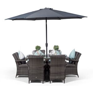Arizona Square Rattan Patio Dining Set with Ice Bucket Drinks Cooler - Grey / 6 by Giardino