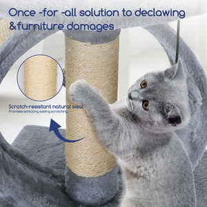 Cat Tree Tower Grey Kitten Scratching Post with Bed - Cat Tree Grey by Nobleza