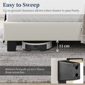 Yaheetech Upholstered Bed Frame with Channel Tufted Headboard - Beige / Double by Yaheetech