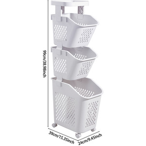 Multi Tier Laundry Baskets with Wheels and Rack - White / 99cm by lifeideas