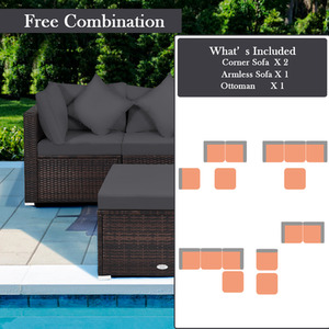 4Pcs Patio Conversation Set - Brown by Costway