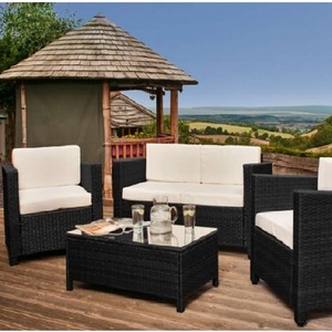 4 Piece Rattan Garden Furniture Set 2 Seater Sofa Chairs - Black by Comfy Living