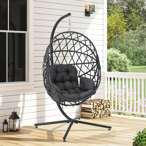 Garden Foldable Hanging Swing Egg Chair with Cushion - Dark Grey by Livingandhome