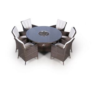 Savannah Fire Pit Round Rattan Patio Dining Set - Brown / 6 by Giardino