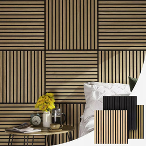 4x Square Wood Acoustic Slatted Wall Panels - Light Oak by ALUXO