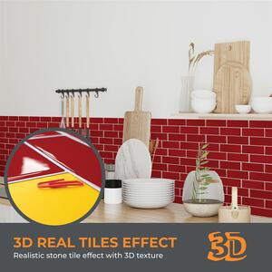 Glossy Retro 3D Backsplash Tile Stickers - Red / 30.5cm / 12 by WALPLUS