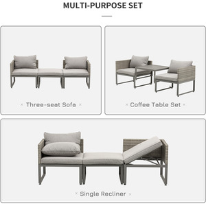 Outsunny 3 in 1 Coffee Table Lounger - Grey by Outsunny