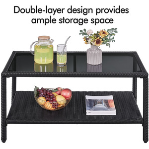 Patio Garden Rattan 2-Layer Table - Black by Yaheetech