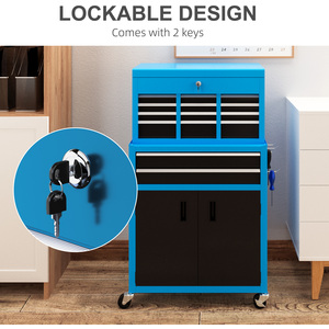 HOMCOM Portable Tool Chest with Wheels Drawers for Garage - Blue by HOMCOM