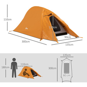Outsunny Double Layer 1-2 Man Camping Tent, 2000mm Waterproof - Orange by Outsunny