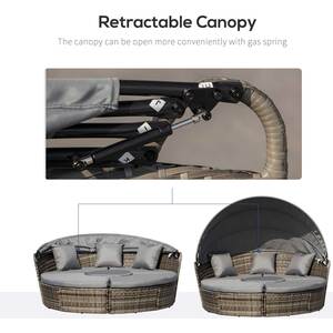 Outsunny 5 Piece Cushioned Outdoor Rattan Round Sofa Set - Grey by Outsunny