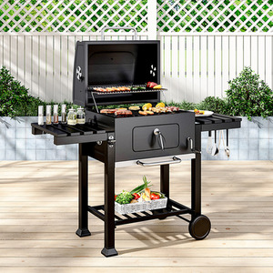 Mobile BBQ Cooker with Side Shelves - Black by Kidkid