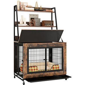 Dog Crate Dog Kennel - Brown by Costway