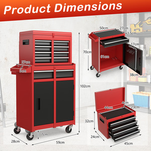 2-in-1 Rolling Tool Chest - Red & Black by Costway