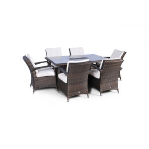 Arizona Fire Pit Square Rattan Patio Dining Set - Brown / 6 by Giardino