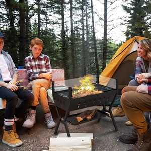 Stainless Steel Charcoal BBQ Grill with Wind Guard - Black by Wyld and Coco