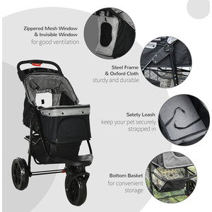 Pawhut Folding 3 Wheel Pet Stroller - Grey by Pawhut