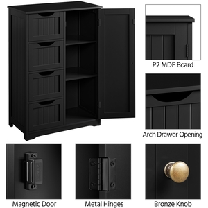 Yaheetech Bathroom Floor Cabinet with 4 Drawers and Cupboard - Black by Yaheetech