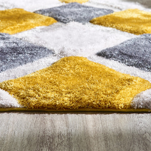 Yellow Grey Carved Diamond Shaggy Rug - Ochre / 160cm by The Rug Wholesaler