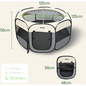 Pet Playpen Portable Foldable Indoor Outdoor Pet Fence - Grey & White / 125cm by Nobleza