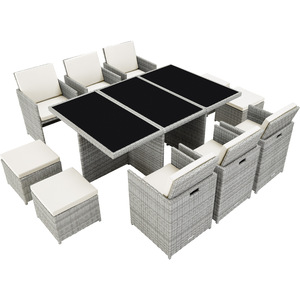 New York Rattan Garden Furniture Set with Protective Cover - LIght Grey by tectake