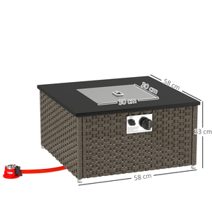 Outsunny Rattan Gas Fire Pit Table with Lid - Grey by Outsunny