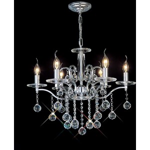 Zinta Ceiling Pendant Chandelier 6 Light Polished Chrome, Crystal - Polished Chrome