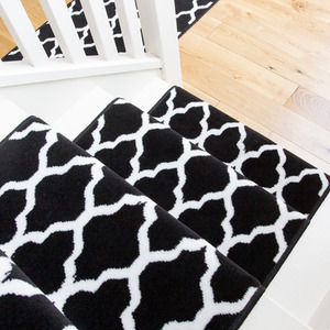 Black White Trellis Cut To Measure Stair Carpet Runner 70cm Wide - Black / 548cm by The Rug House