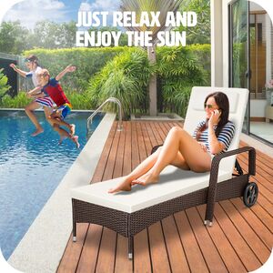 Rattan Garden Sun Lounger with 6 Position Backrest - Mixed Brown by tectake