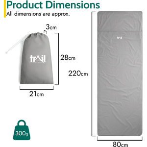 Single Envelope Grey Sleeping Bag Liner - Grey by Trail