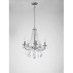 Kyra Ceiling Pendant Chandelier 5 Light Satin Nickel, Crystal - Satin Nickel