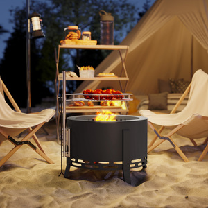 Outsunny 58 cm Portable Fire Pit with Grill Grate - Black by Outsunny