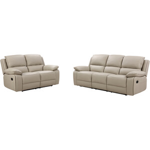 Salerno 2 Seater Leather Manual Recliner Sofa - Light Grey