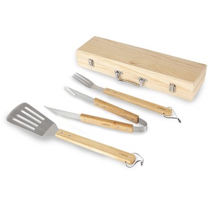 4 Piece Wooden BBQ Tools Set - Brown by Tower