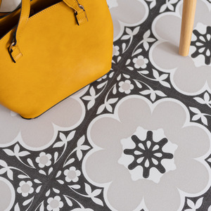 Daphne Black Peel and Stick Vinyl Floor Tiles 0.93sqm by Fine Decor