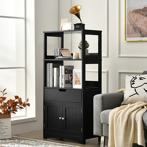 Costway Floor Storage Cabinet-Black - Black by Costway