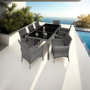 Rattan Garden Furniture Set 81 With Protective Cover - Mottled Grey/Grey by tectake