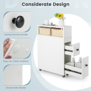 Movable Bathroom Storage Cabinet - White by Costway
