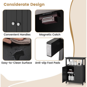 Bathroom Floor Cabinet Modern Storage Organizer - Black by Costway