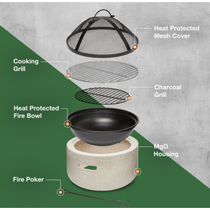 Faux Concrete Fire Pit with BBQ Grill - Beige by VonHaus