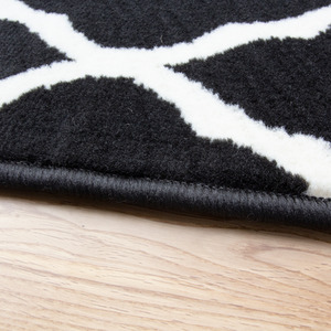 Black White Monochrome Classic Trellis Living Room Rug - Black / 240 x 60cm by The Rug House