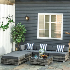 Outsunny 6 PCs Garden Rattan Furniture Set - Grey by Outsunny