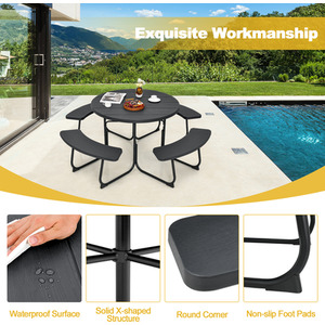 8-Person Round Picnic Bench Table Set - Black by Costway