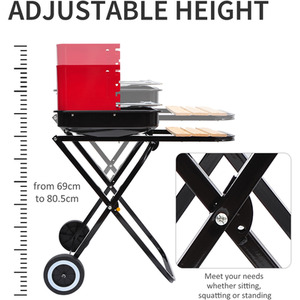 Outsunny Foldable Barbecue Grill with Wheels - Black and Red by Outsunny