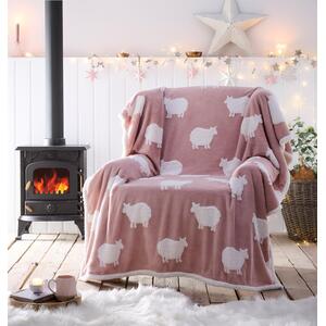 Sheep Sherpa Fleece Throw 130x170cm Pink - Pink by Porfolio Living