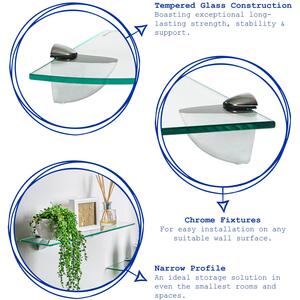 Floating Glass Corner Shelf - 30cm - Chrome / 3 by Harbour Housewares