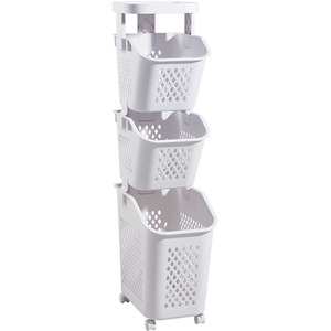 Multi Tier Laundry Baskets with Wheels and Rack - White / 99cm by lifeideas