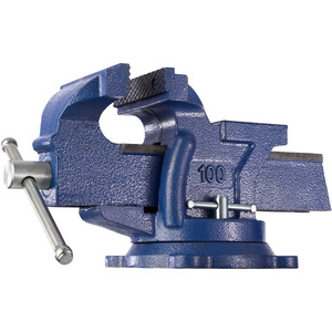 Bench Vice - cast iron, with anvil, rotatable, 2 locking screws - Blue / 10cm by tectake