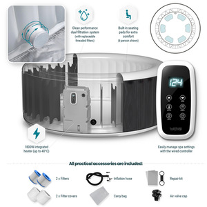 Wave Atlantic 4-Person Inflatable Hot Tub with Integrated Heater - Slate Rattan / 800l / EnergySave Bundle by Wave